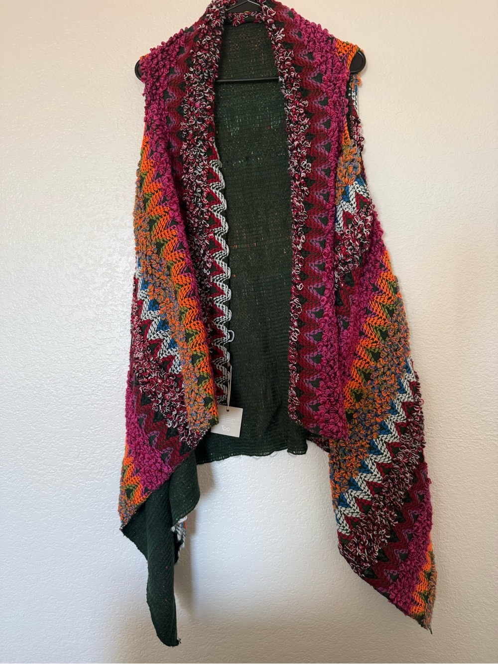 One size Boho Multicolor Crochet Open-Front Women's Sweater Vest - Fuchsia Accen
